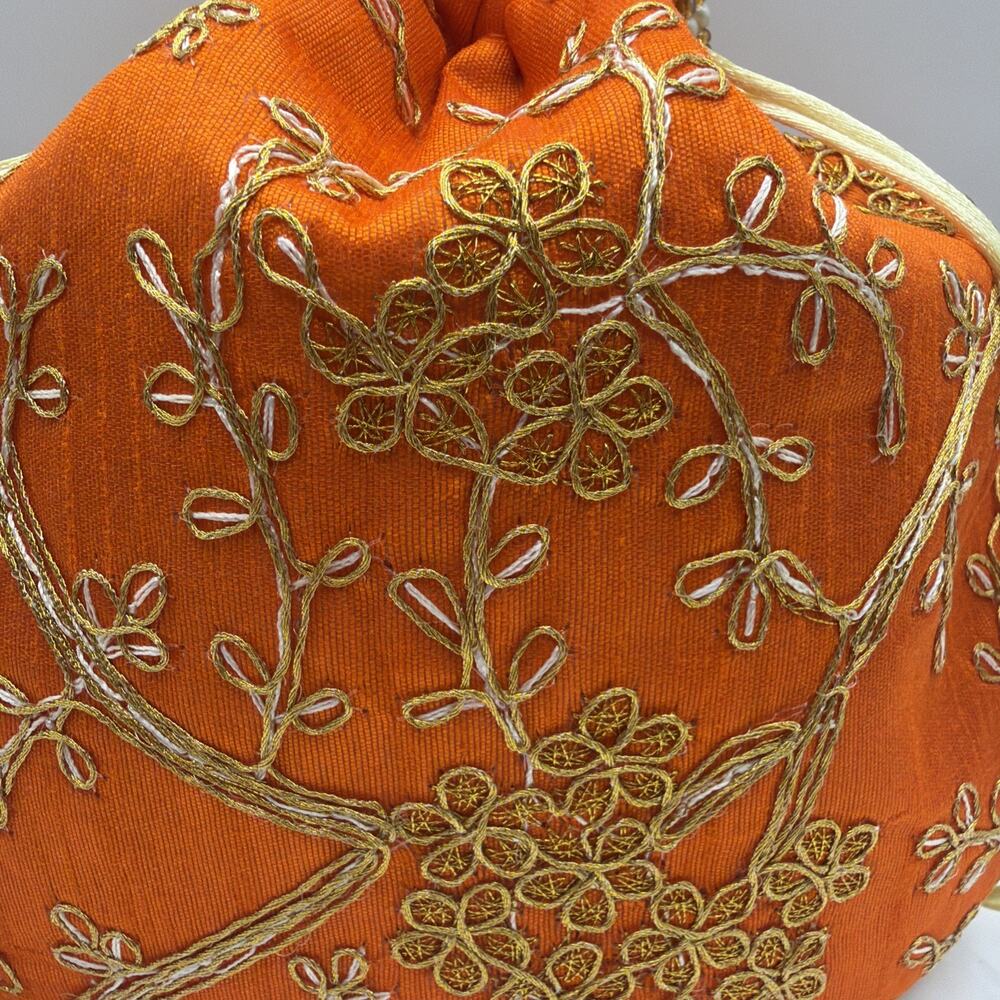2 Indian PursesI Batwa I Potli Bag I Orange & Red I Made in India Weddings - Picture 9 of 16